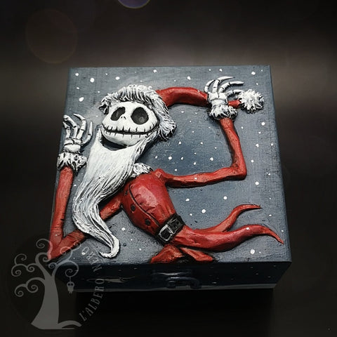 Scatola in legno con decorazione in rilievo realizzata a mano, FANART realizzata a mano, Porta Dadi e portagioie, jack Skeletron