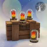 Calcifer (glow  in the dark) nella campana di vetro, miniatura in fimo