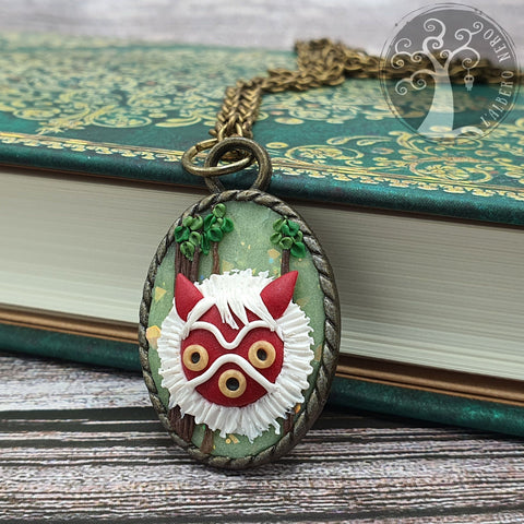 Collana Mononoke, fanart ispirata al film d’animazione giapponese , realizzato a mano in paste polimeriche